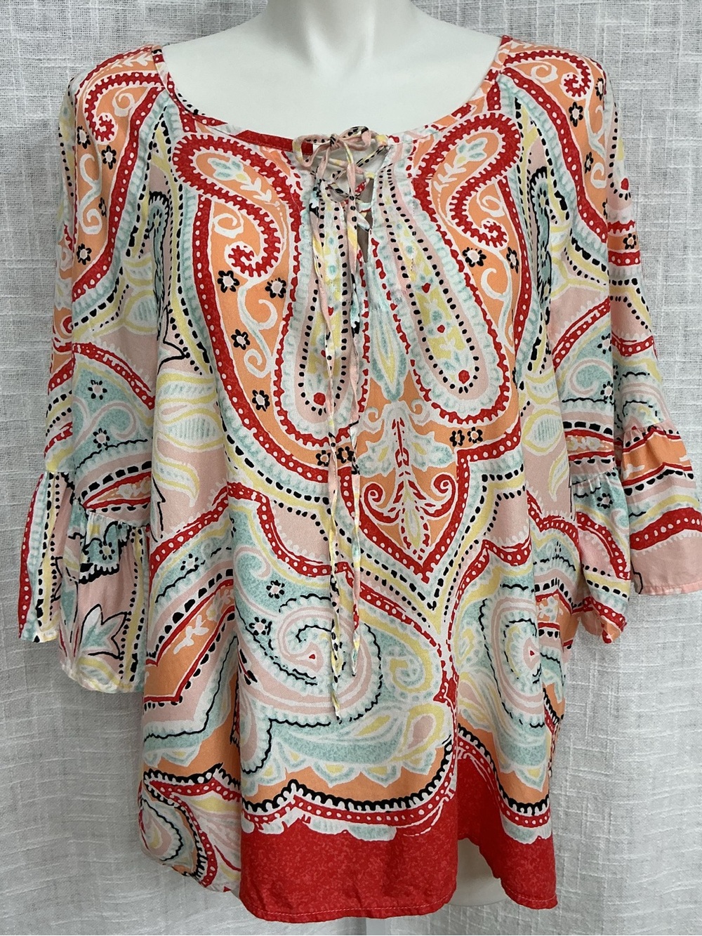 new directions Coral and Aqua Paisley Peasant Tunic